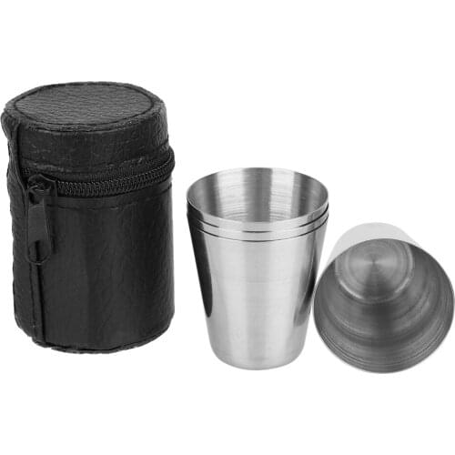 4pcs/set 30ml Barware Cup Wine Glass Gift Zipper Cover Stainless Steel 1 Ounce Polished Drinking Cup