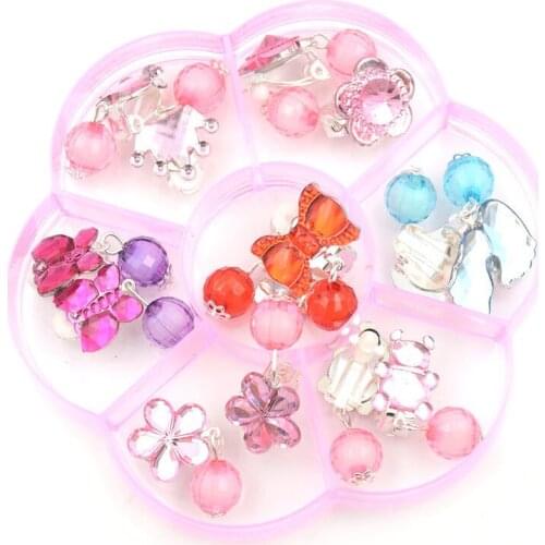 7Pairs Mix In Box Lovely Childrens Baby Girl Clip on Earrings kids Ear Clip no Pierced Party Cute Jewelry Gifts