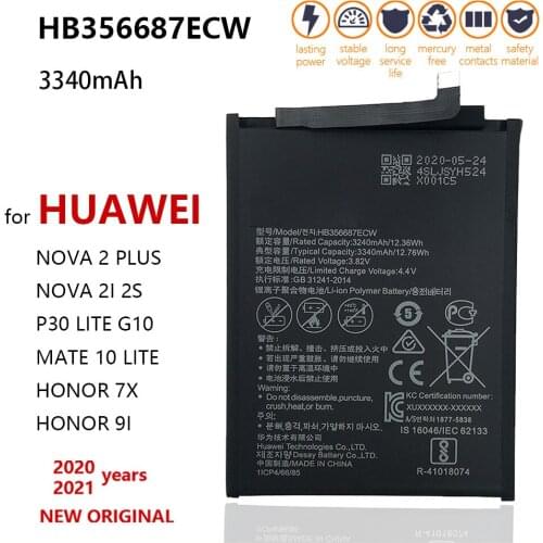 100% Original 3340mAh HB356687ECW Phone Battery For Huawei Nova 2 Plus Nova 2i Honor 9i Huawei G10 Mate 10 Lite Honor 7X