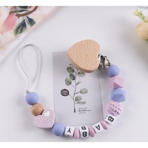 New baby beech wood pacifier chain clip silicone personalized dummy chain pacifier holder rodent love baby teether childrens pr