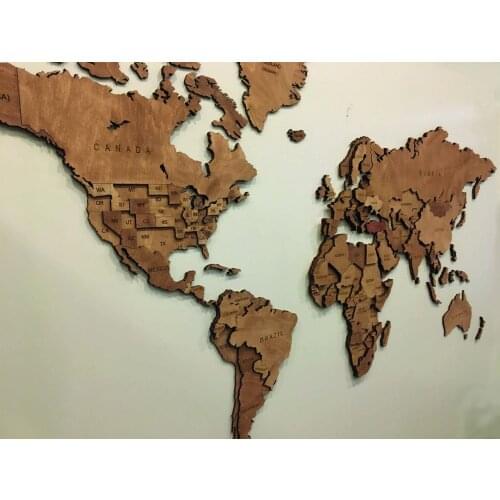 Decorative 3 Dimensional Wooden World Map European Asian Continents Office Living Room Wall Decor Table Home Gift Art