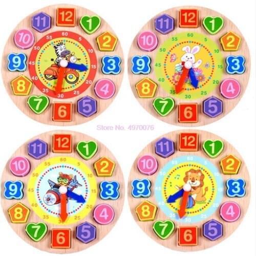 DHL 100set Wooden Puzzle Tangram Cognitive Digital Clock Digital Wood Watch Jigsaw Toys Education Cartoon Threading Assembly Toy