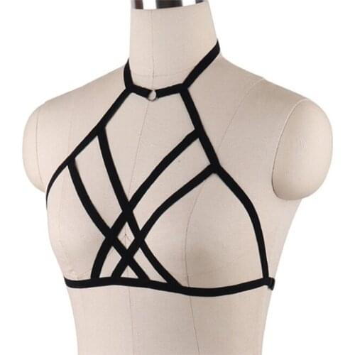 Elastic Bra 90s Cupless Lingerie Bra Elastic Harness Belt Bdsm Female Sexy Goth Lingerie
