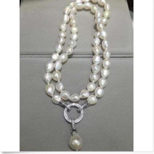 Elegant 11-12mm south sea baroque white pearl necklace +pendant 18inch