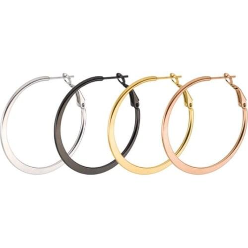 30/40/50/60mm Stainless Steel Elegant Womens Exaggerated flat Big Circle Hoop Earrings Simple Loop Earring Jewelry 10pair/lot