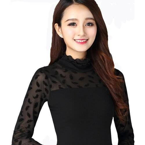 Transparent Mesh Sexy T-Shirt Women Long Sleeve Slim Basic Casual Female Tops Club Party Black Tee Shirts 2019 Autumn New
