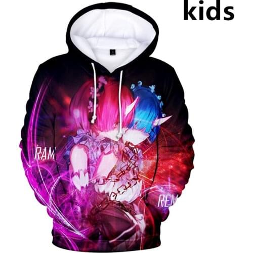 2 To 14 Years Kids Hoodies Re Zero 3d Printed Hoodie Sweatshirt Boys Girls Rem and Ram Anime Jacket Coat Children Clothes