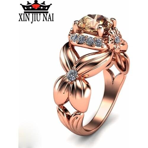 Cubic Zirconia Rose Gold Crystal CZ Rings Jewelry Wholesale Vintage Flower for Women Gift Drop Shipping Gift silver 925 jewelry