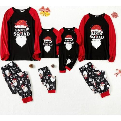 PatPat Christmas Santa Claus and Letter Print Black Family Matching Long-sleeve Pajamas Set (Flame Resistant)