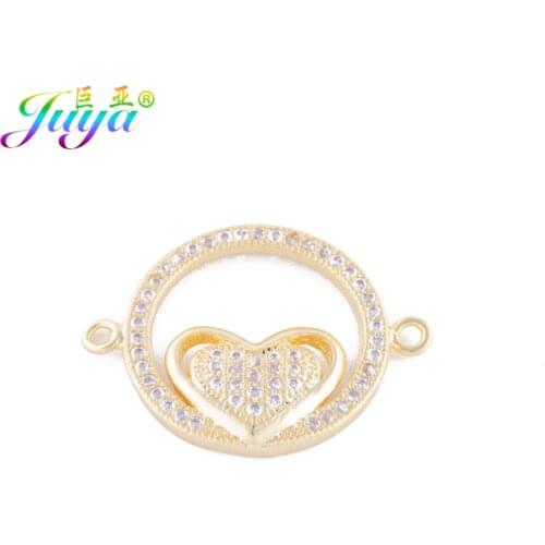 Micro Inlay Crystals Heart Round Charm Connectors Accessories For Women Girls Handmade Connect Jewelry Bracelet Necklace Making