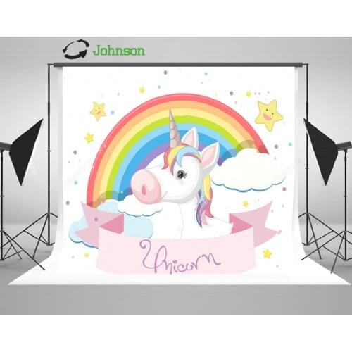 Cute Rainbow Unicorn White Clouds Stars background polyester or Vinyl cloth High quality Computer print party backdrop