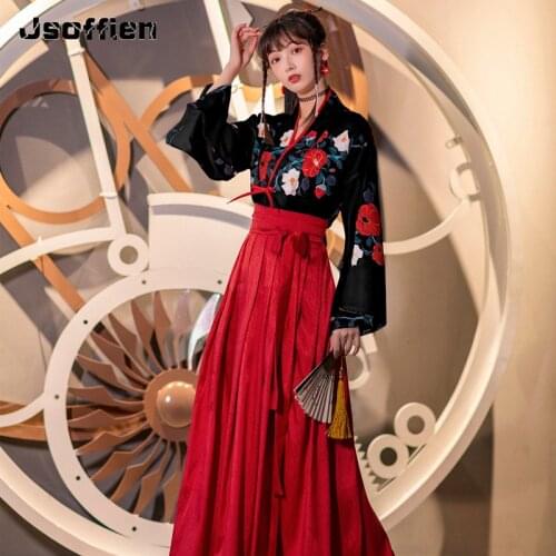 Fashion Traditional Hanfu Dress Chinese Folk Dancewear Woman Japanese Kimono Samurai Costume Oriental Swordsman Cosplay Clothing