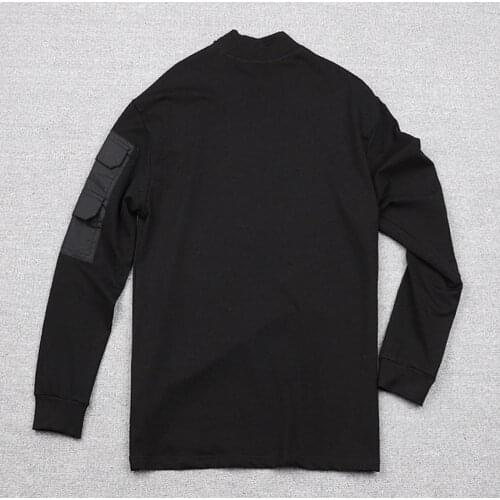 Mens Military Long-Sleeved Round High Neck T-shirt / Half-High Collar Japanese Casual T-shirt / Micro-Elastic Long-Sleeved Pock