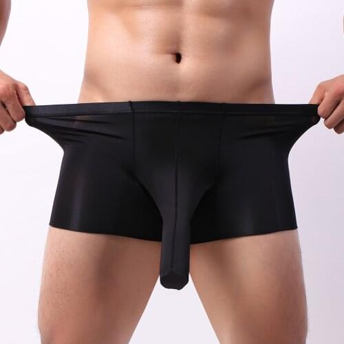 Mens Mid-Rise Sexy Boxer Briefs U Convex Pouch Elephant Nose Breathable Comfortable Underpants Ice Silk Cuecas Boxer Mens Short