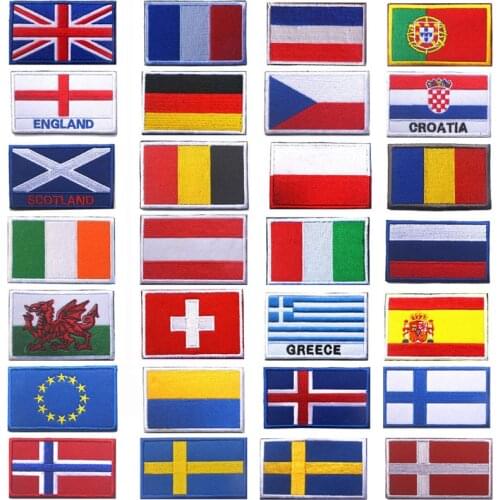 Embroidery Patches Italy EU Greece Spain France Portugal Germany UK Austria Ukraine Scotland England Ireland Czech European Flag