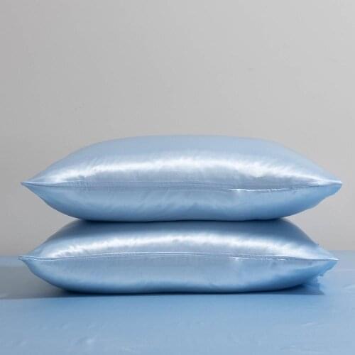 2PCS Satin Silk Pillowcase Navy White Solid Color Satin Imitated Silk Pillow Cover US Twin Queen King Size Pillowcase Dropship
