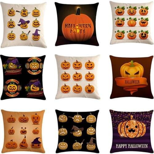 Happy Halloween Cushion Cover Pumpkin Cotton Linen 45x45cm Throw Pillow Cases Black Background For Home Decor Square Pillowcase