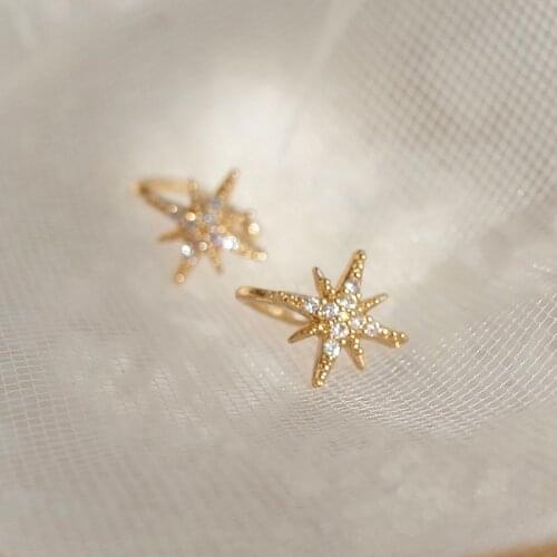 KISSLOVE Delicate Starburst Fake Ear Cuff Earrings for Women No Piercing Cz Star Ear Clip Helix Earrings Boucles