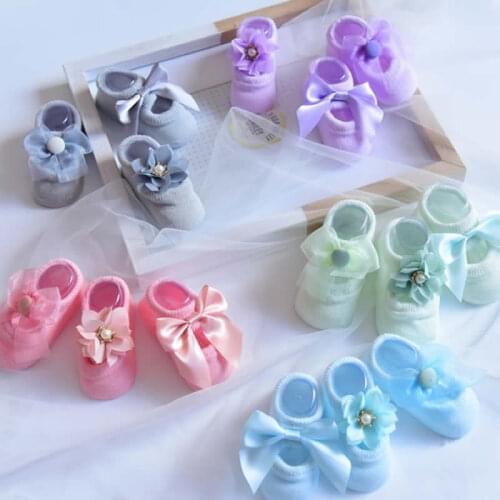 Pure color children socks feet silicone antiskid baby shoes socks lovely children lace bowknot baby socks floor wear