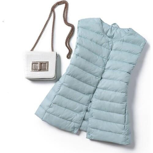 New Autumn Winter Women White Duck Down Jacket Sleeveless Coat Female Slim Vests Waistcoat Lady Short Paragraph Clothings WZ1443