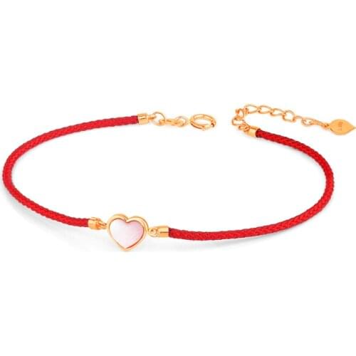 New 18K Rose Gold Bracelet Women AU750 Gold Red String Heart Bracelet
