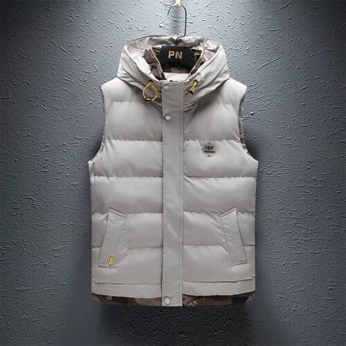 New Winter Cotton Clip Mens Vest Korean Fashion Handsome Hooded Vest Shoulder Mens Casual Outerwear Vest Teenagers Jacket