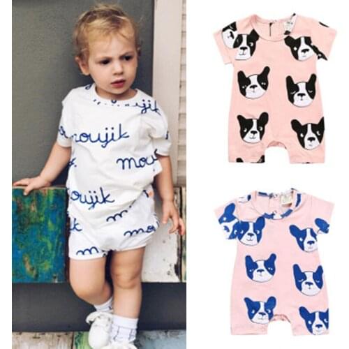 Newborn Baby Clothes Summer Print Short Sleeve Print Dog Cotton Unisex Baby Bodysuits Kids Clothing Infant Baby Girl Boy Clothes