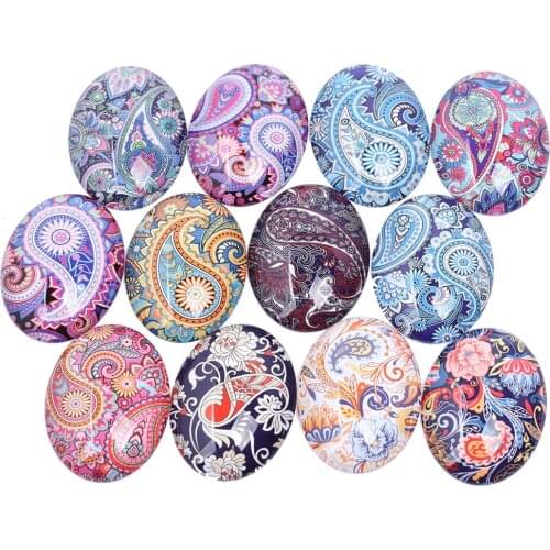 Onwear mixed flower pattern photo oval glass cabochon 30x40mm 18x25mm 13x18mm diy flatback handmade jewelry findings