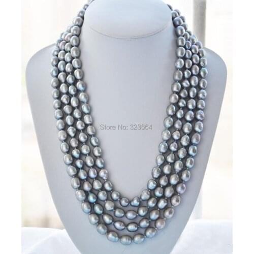 11mm NATURE gray rice freshwater pearl necklace 100inch