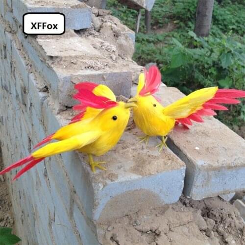 A pair of small cute simulation wings bird models foam&furs yellow&red bird toys gift about 12cm xf0614