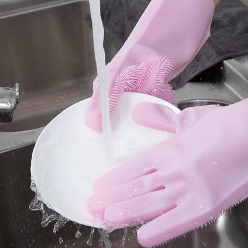 Kitchen Silicone Cleaning Gloves Magic Silicone Dish Washing Gloves For Household Silicone Scrubber Rubber Dishwashing Gloves