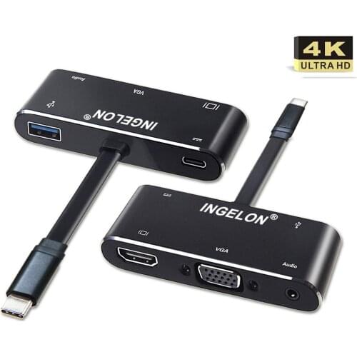 Ingelon USB C Converter USB 3.0 5 in 1 Adapter Type C to PD HDMI 4K Ultra HD VGA Audio Converters for Laptop Macbook Projector