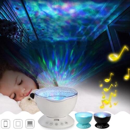 Romantic Colorful Ocean Projector Night Light Remote Control Ocean Wave Projection Lamp Nightlight With USB Music Speaker HWC