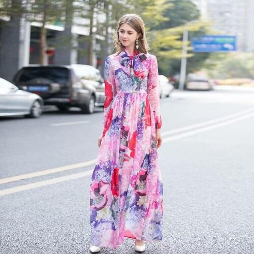 Pink Chiffon Bowtie Floral Dresses Women Fashion Elegant 2021 Summer Long Casual Sexy Office Work Daily Dress Plus Size Slim