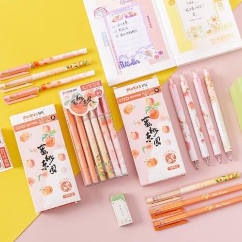 12Pcs/Set Cute Kawaii Peach Gel Pen 0.5mm Black Ink Quick Drying Smooth Writing Pens Signature School Office StationerySupplies