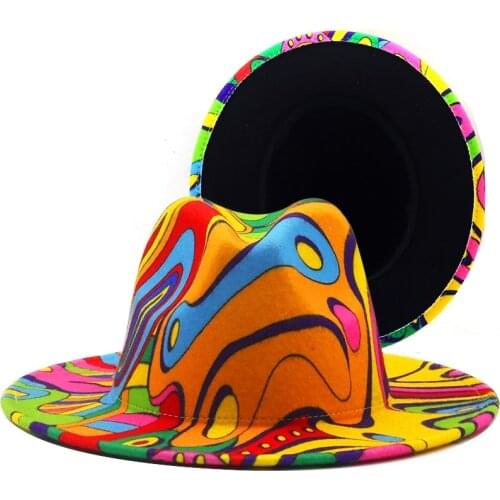 Colorful Wide Brim New Style Church Derby Top Hat Panama Felt Fedoras Hat for Men Women artificial wool British style Jazz Cap