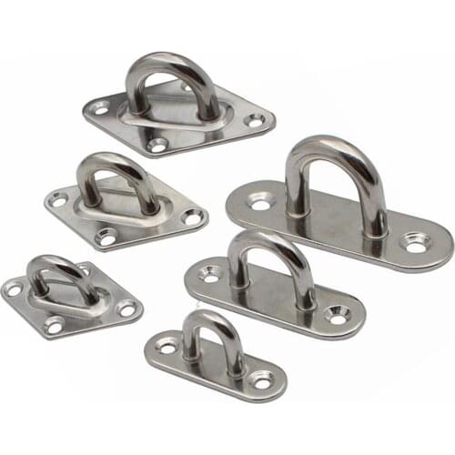 Stainless Steel Oblong Pad Eye Plate Staple Ring Hook Loop U Shaped Design Screws Mount Hook Hanger Staple Ring Hook Hardware