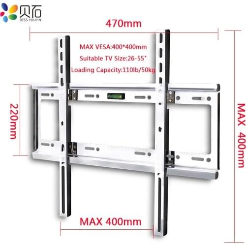 Universal 50kg Fixed TV Wall Mount Bracket Flat Panel TV Slim Stainless Steel TV Frame for 26-55 Inch LCD LED Monitor Flat Panel