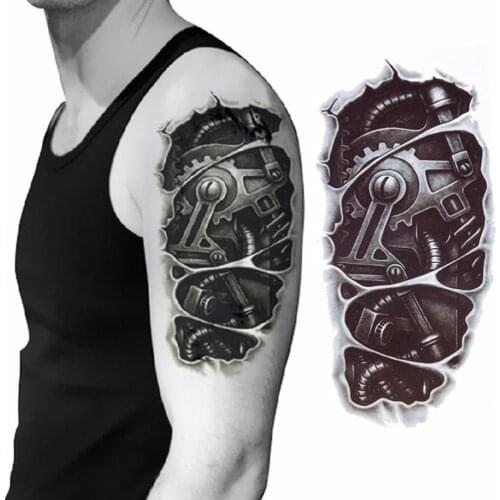 Temporary Tattoos 3D Black Robot Mechanical Arm Fake Transfer Tattoo Stickers Hot Sexy Cool Men Spray Waterproof Designs