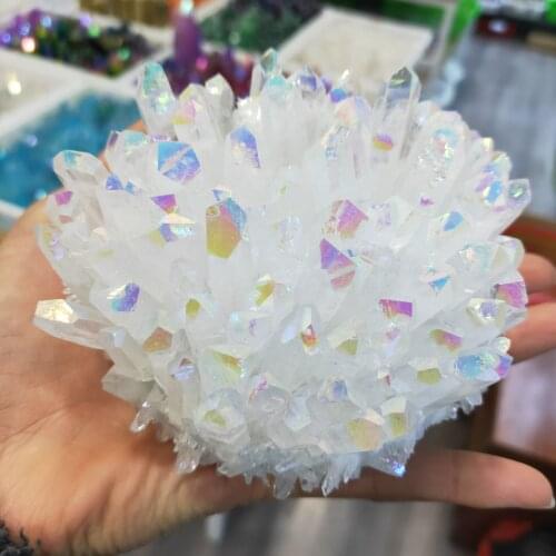 1pcs 400-500g High quality crystal minerals natural Electroplated aura angel clear quartz crystal cluster for home decoration