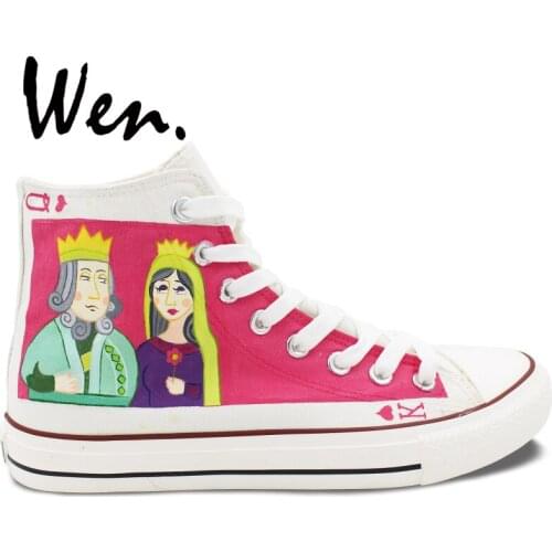 Wen Unisex Hand Painted Shoes Design Custom Poker King Queen High Top Men Womens Canvas Sneakers for Christmas Gifts