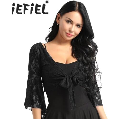 New Arrival Womens Lace Shrug Long Flare Sleeve Belly Dance Lace Top Coat Fashion Cover Up Open Front Cardigan Wraps