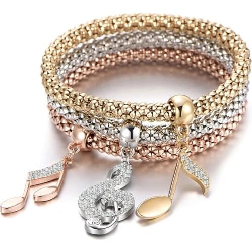 Women Music Note Shaped pendent Corn chain three-layer suit Bracelet Out Love Bangle Jewelry AM0690