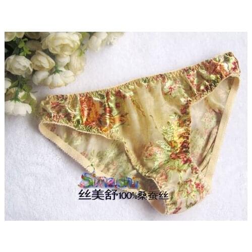 Burnt-out gauze Georgette silk underwear Transparent silk low waist briefs Womens underwear limited edition