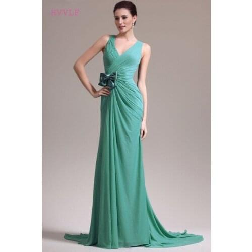 Mint Green Evening Dresses Mermaid V-neck Chiffon Bow Backless Plus Size Long Evening Gown Prom Dresses Robe De Soiree