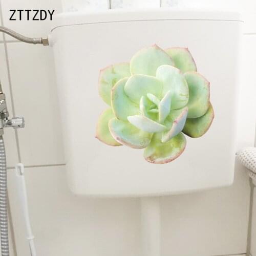 ZTTZDY 24×24.1CM Fresh Green Succulents Bathroom Toilet Stickers Home Room Wall Decor Accessories T6-0074