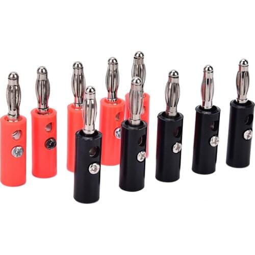 10pcs/lot (5pcs red + 5pcs black) Banana Plug Gold Plated Audio Speaker Wire Cable Banana Connector Adapter 4mm