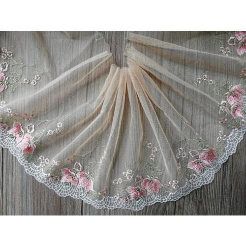 10Yards Golden Yellow Mesh Net Lace Trim Floral Applique Sewing Craft Garment Apparel Accessories 20cm Wide