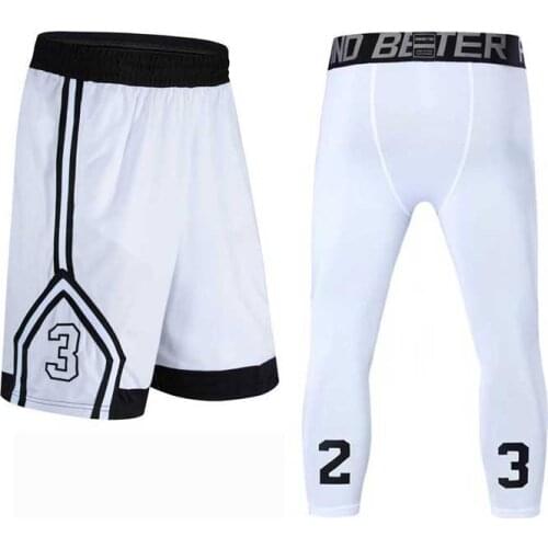 2 Pieces Men Sporting Sets Female Fitness Gymming Quick Dry Cropped Pants Workout Exercise Runs Capri Tights + Shorts 1723