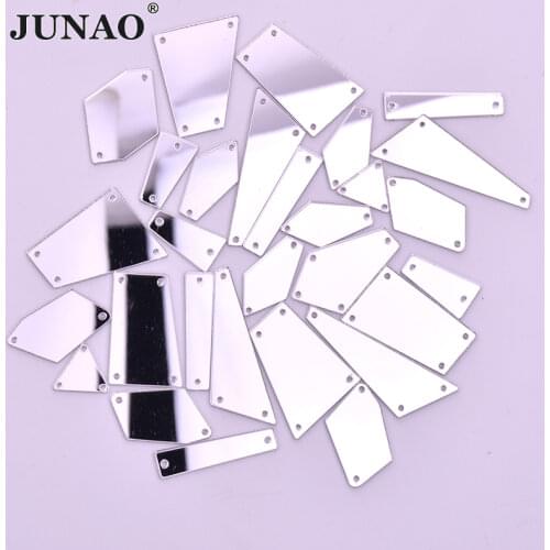 JUNAO 20pc Mix Shape Sew On Mirror Rhinestone Clear Crystal Applique Sewing Mirror Stones Flatback Irregular Strass for Dress